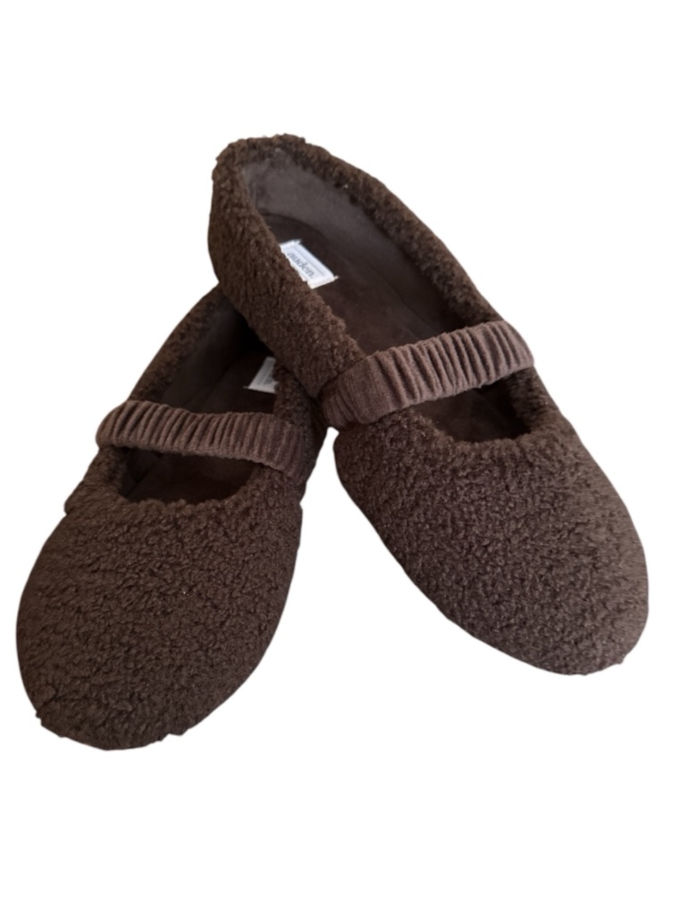 Auden Brown Sherpa Mary Jane Slippers Faux Fur Cozy House Shoes Size 10 New